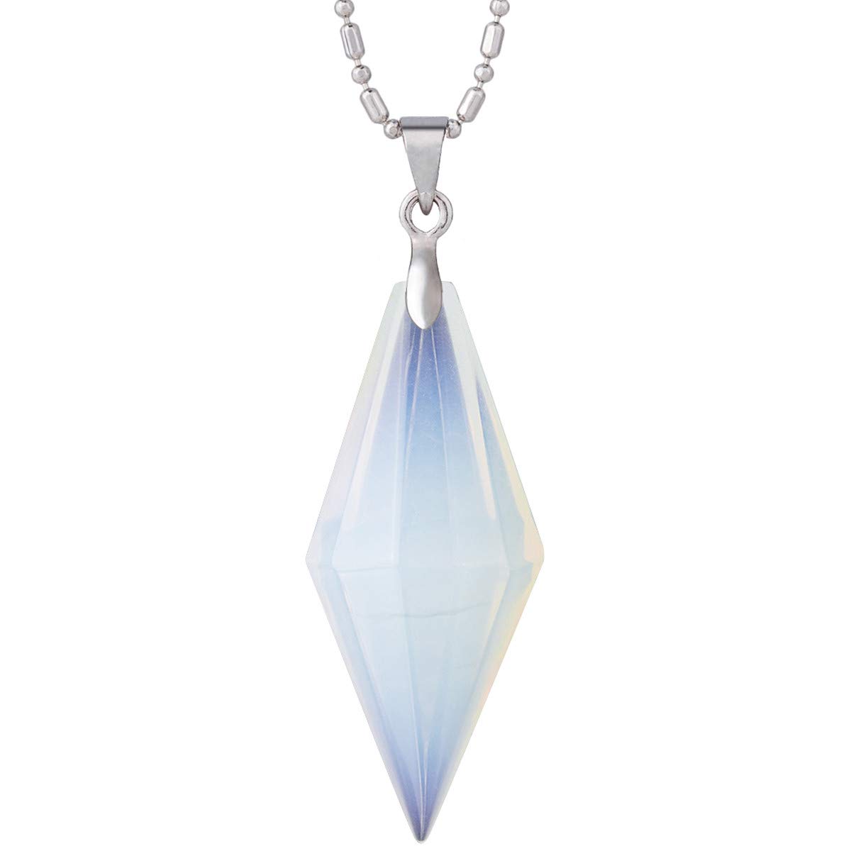 Nupuyai Opalite Crystal Point Necklace for Women, Reiki Chakra Stone Pendulum Pendant with Chain