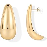 PAVOI 14K Gold Plated 925 Sterling Silver Posts Statement Earrings for Women - Geometric Dome Teardrop Drop Dangle Hoop Chunky Gold Earrings