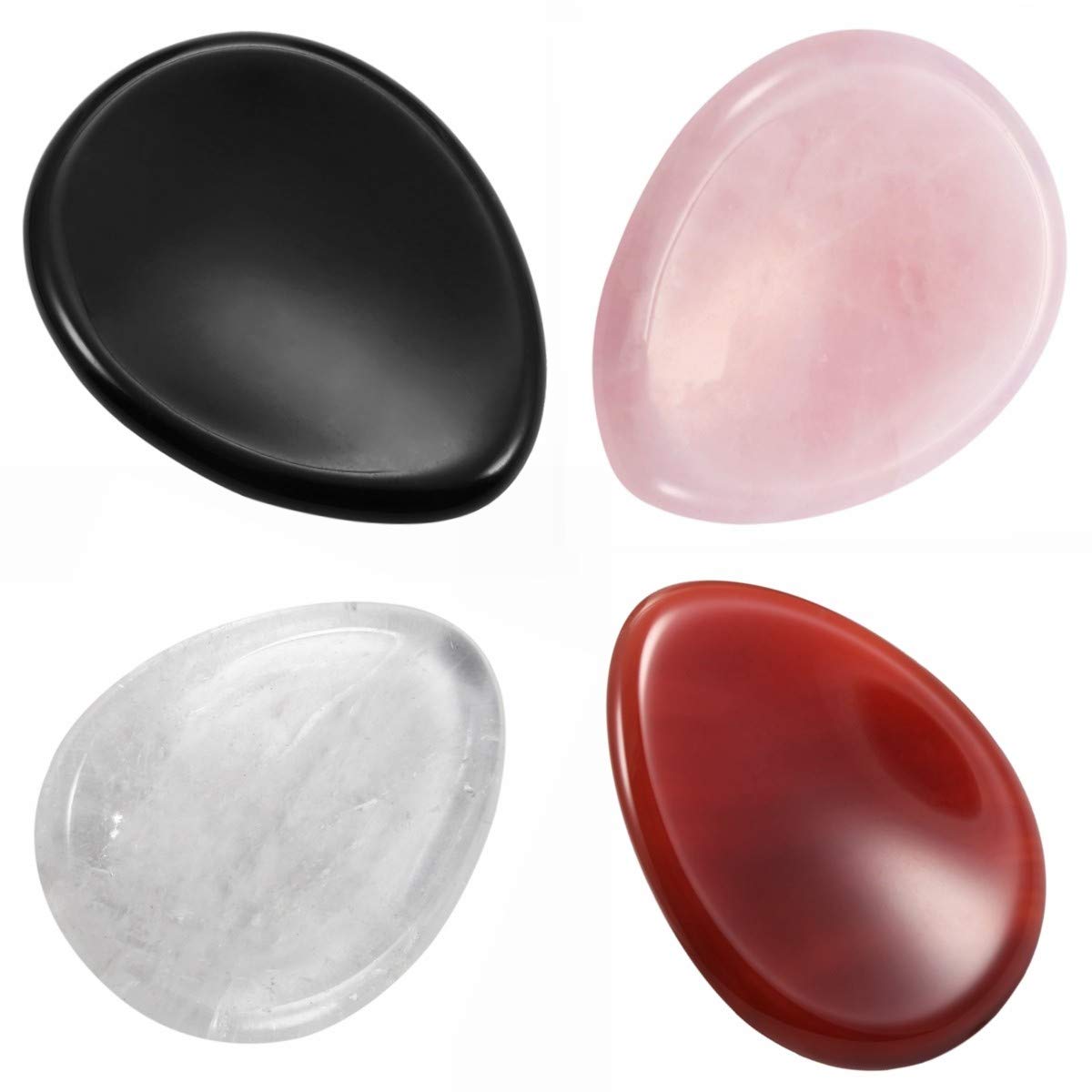 mookaitedecor Pack of 4 Natural Crystal Thumb Worry Stones for Anxiety Stress Relief, Water Drop Pocket Stones Palm Quartz Healing Crystal Gifts, Obsidian & Carnelian & Clear Quartz & Rose Quartz