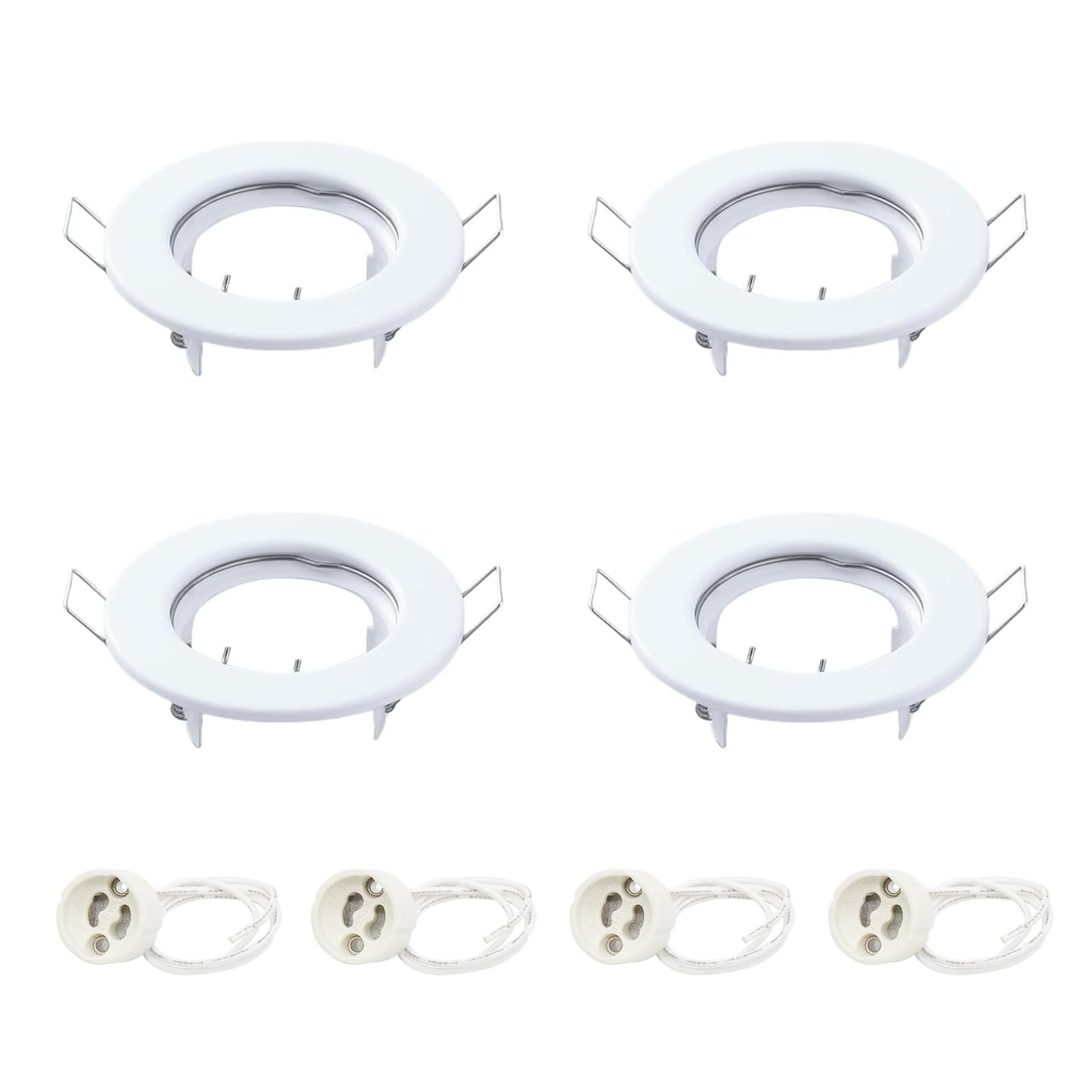 VIKSAUN 4 Pack Round Recessed Spotlights Trim Ring Fitting White Recessed Lighting With GU10 Light Mounting Frame for Halogen bulb,50mm Bulb, Ceiling Spotlight MR16 (4 pcs)