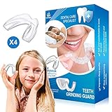 Kids Mouth Guard for Grinding Teeth, Pack of 4 Night sleep Teeth Guards, Eliminates TMJ & Teeth Clenching, Stops Bruxism, Teeth Whitening Tray, Sport Athletic Mouth Guard (kid Size only fit for kids)