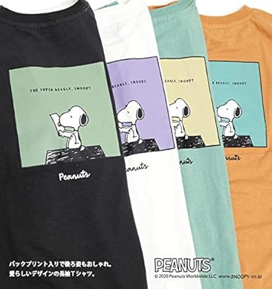 Amazon スヌーピー Tシャツ Snoopy ステッチ バックプリント 長袖tシャツ ビッグシルエット ボックス プリント ロンt Peanuts ビッグt Tシャツ カットソー 通販
