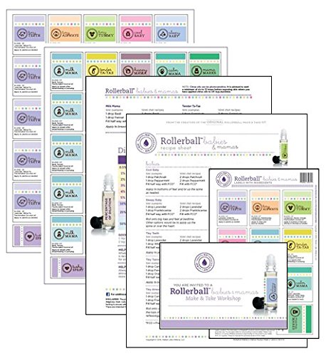 Roller Ball Babies & Mamas Essential Oil Make And Take Workshop Kit - Includes Labels, Recipes, Postcards & Tip Sheet For Up To 10 People - Everything You Need To Host A DIY How To Class