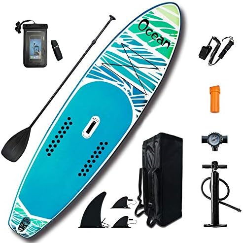 ZnMig Portable Soft Top Stand Up Three Fins Paddle Board (6 Inch Thick) SUP Package with Adjustable Paddle, Fins, Non Slip Deck -Outdoor Water Group Sports (Color : Blue, Size : 320x84x15cm)