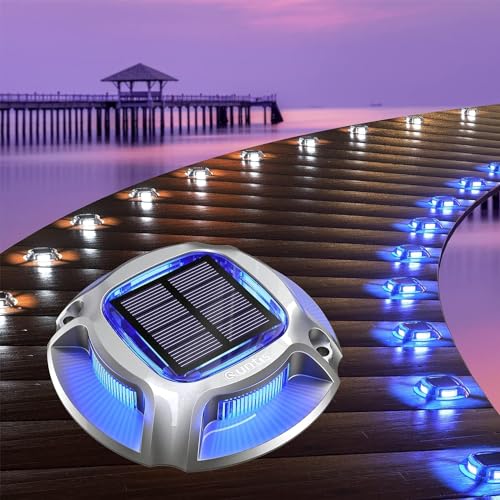 Quntis 8 x Outdoor Solar Blue + White LED Step Lights Outdoor for Garden Pathway Deck, IP68 Waterproof Outdoor Pool Lights, Solar Spotlights for Paths Stairs Sidewalk