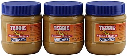 Teddie Peanut Butter, Chunky 12 Ounce Jar (Pack of 3)