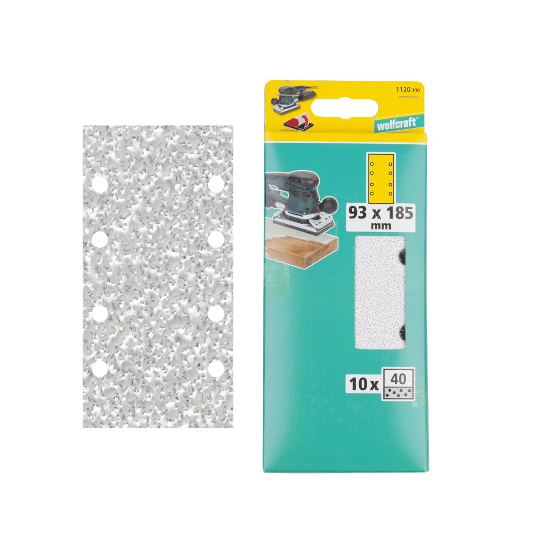 wolfcraft 10 Easy-Fix Sanding Sheets for paint/varnish 93 x 185 mm, grain 40 I 1120000 I 0