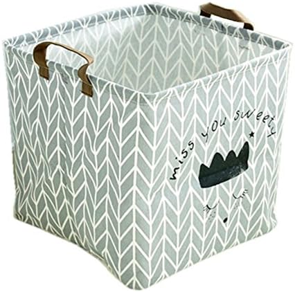 Canvas Canvas Storage Box with Leather Handle Strap, 13"x 11.8"x11.8" Laundry Hamper Storage Basket and Bin, Nursery and Toy Organizer - Geometric Cartoon Rabbits Polka Dot Stripe Print (Grey Corn Stalks)