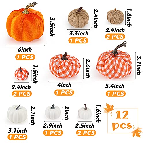 DomeStar Artificial Pumpkins, 12PCS Assorted Pumpkins Fake Pumpkins Farmhouse Pumpkins Fall Pumpkins for Halloween Thanksgiving Decorations