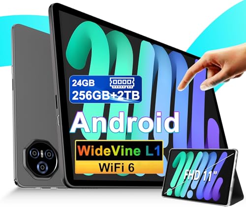 Dghrti Tablet Android da 11 pollici, tablet touch, 24 GB + 256 GB, TF 1 TB espandibile, 8000 mAh, UFS 2.2 flash, 13 MP + 5 MP | Face ID | Widevine L1 | GMS Certified | 8-Core 2.0 GHz | GPS | BT5.0