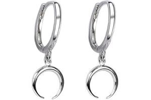 DTJA Tiny Moon Dangle Hoop Earrings for Women Girls Teens S925 Sterling Silver Charms Hoops Crescent Half Moon Horn Drop Tiny Cuff Cartilage Helix Minimalist Polished Earrings Fashion Jewelry