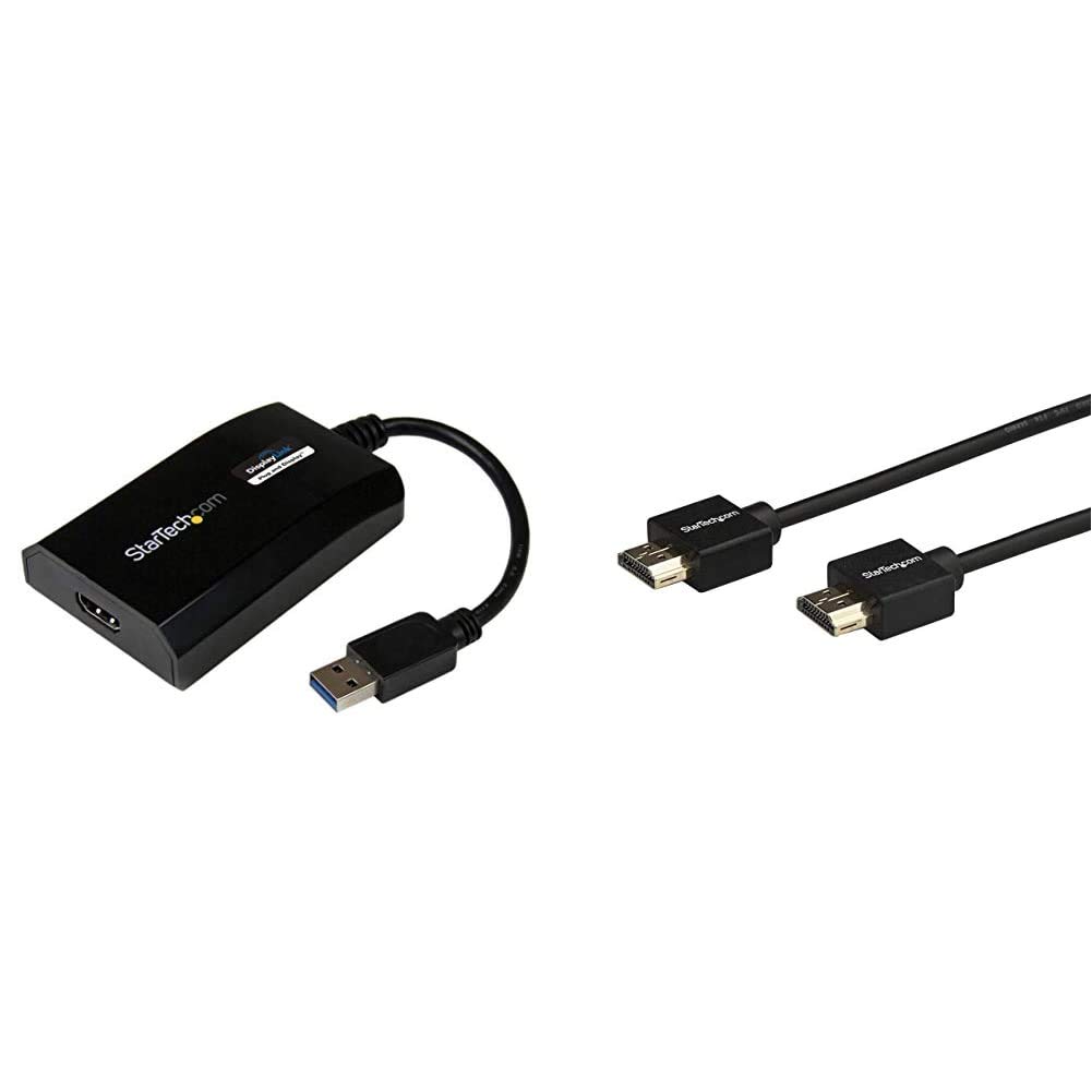 StarTech.com 1x USB 3.0 to HDMI Adapter - 1920x1200 - Mac & Windows (USB32HDPRO) Bundled with 1x 6ft High Speed HDMI 2.0 Cable (HDMM2MLP)