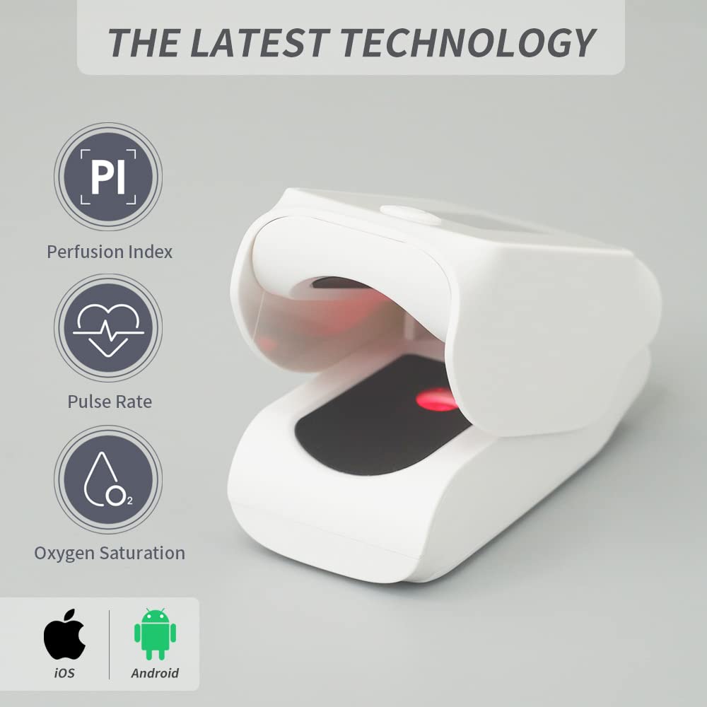 Livocare PO1 by iHealth Fingertip Pulse Oximeter, Blood Oxygen Saturation Monitor with App, SpO2, Pulse Rate, Plethysmograph & Perfusion Index, Battery include