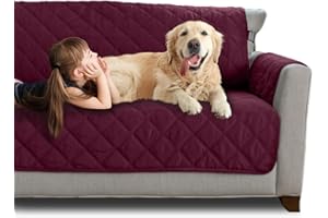 MIGHTY MONKEY Patented Sofa Slipcover, Reversible Tear Resistant Soft Quilted Microfiber, XL 78” Seat Width, Durable Furniture Stain Protector with Straps, Washable Couch Cover for Dogs, Merlot Sand