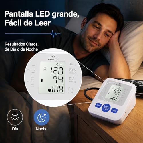 Tensiómetro de brazo MUINAIFTE, tensiómetro digital con pantalla, medición automática y precisa de la presión arterial, múltiples modos de medición