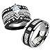 FlameReflection His and Hers Stainless Steel Women's Black Marquise Cut CZ Wedding Engagement Ring Couple Ring Bridal Set & Titanium Men Black on Plate Strip CZ Men's Wedding Band
