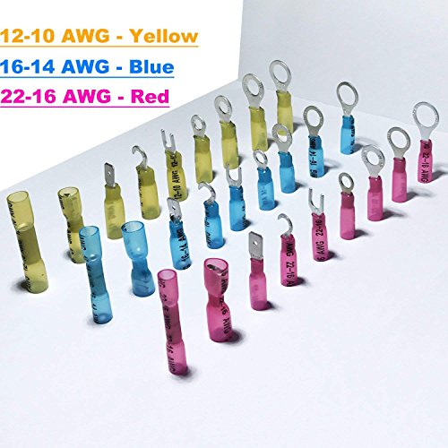 270 PCS Heat Shrink Connectors (Grade A) Marine Automotive Electrical Insulated Crimp Wire Terminal Kit - Thick Metal, Butt Ring Fork Hook and Male Female Quick Disconnect