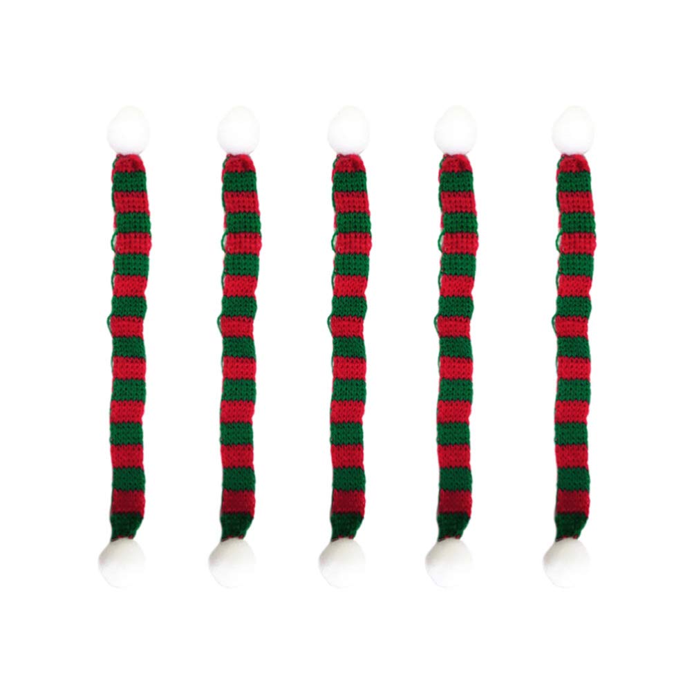 PRETYZOOM 5pcs Christmas Mini Scarf Set Red Green Knitted Scarf with Hairball for Handmade DIY Craft Little Snowman Decor (23cm Long)