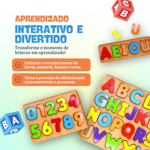 Kit Brinquedos Educativos Madeira MDF | 4 em 1 | Alfabeto, Números, Vogais e Formas | Didático e Seguro