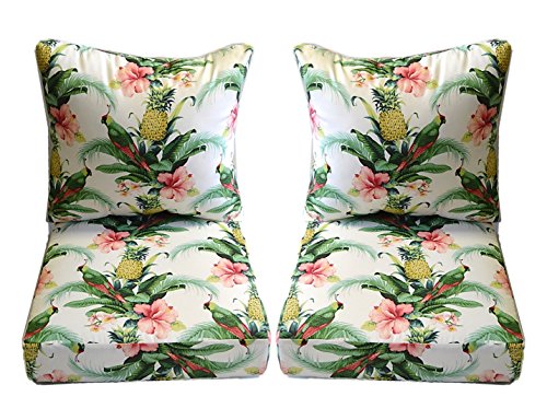 Indoor / Outdoor Tommy Bahama Home Fabric - White Beach Bounty Lush
Green - Tropical Bird, Pineapple, Floral for Patio Outdoor Deep Seating
Furniture Loveseat - Choose Size (24" W X 25" D)
