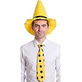 ComfyCamper Matching Yellow Hat with Polka Dot In Tie Set - Man Mens Womens Adult Cosplay Halloween Costume