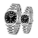Valentines His and Hers Pair Watches - fq240 Men's Women's Silvery Stainless Steel Dress Wristwatches,Simple Style,Black Face,Set of 2