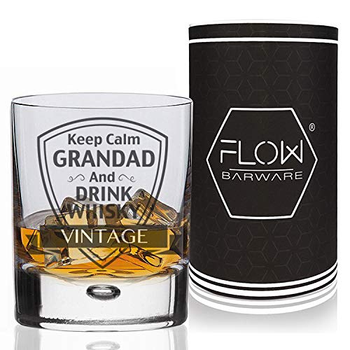 FLOW Barware Grandad Whiskey Glass | Keep Calm & Drink Whisky Tumbler | Unique Whiskey Glass for Father's Day, Grandpa & Grandad Gifts