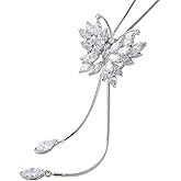 Kodewiet Women Cubic Zirconia flower Butterfly Long Adjustable Chain Pendant Sweater Necklace