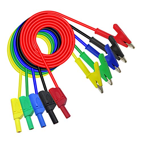 Aofan 5Pcs Stackable Multimeter Test Leads | 4mm Banana Plug to Alligator Clips | 1M Silicone Wire (5 Colour-Coded) for Electronics, Lab & Electrical Testing