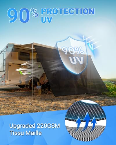 SUPAREE Sun Shade Awning Camping Car Sun Shade Caravan Wall Awning Camping Car Sun Blocker UV Protection Windshield Awning for Van RV 12ft x 8ft