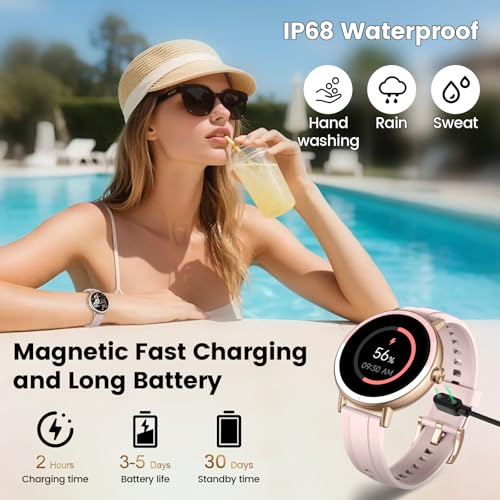 Smart Watch for Women Answer/Make Call, 1.27'' HD Screen Fitness Watch with Heart Rate/Sleep/Stress Monitor, New Smartwatch with 110+ Sport Modes, IP68 Waterproof Activity Tracker for Android iOS/Pink