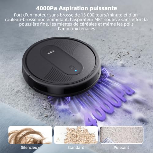 3 en 1 Robot Aspirateur Laveur Corps Ultra-Mince H83mm/4000Pa/140min
