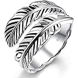 AVECON 925 Sterling Silver Ring Adjustable Feather