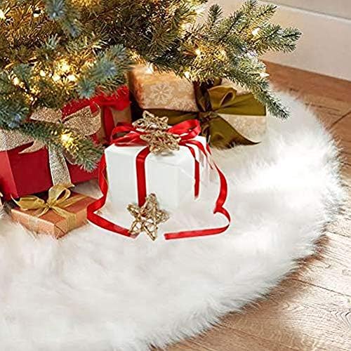 AuLink Christmas Tree Skirts, 36Inch Faux Fur White Tree Skirts for Xmas Year Party Holiday Home Decorations