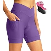 Women's Bike Shorts 4D Padded Cycling Shorts Crossover Waist Biking Shorts with Pockets Bicycle Riding