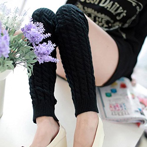 ieasysexy Women Ladies Winter Fashion Leg Warmers Stocking Knit Thick Long Socks Lady Knit Crochet Legging Best Xmas Gift (black)