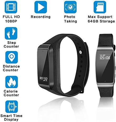 Smart Bracelet Hidden Spy Camera , Youlanda Surveillance Recording Camera 1080P HD Videoing Support 64 GB Storage Wristband With Steps Calorie Counter, Smart Time Display For iOS&amp;Android
