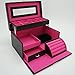 4Queens Girls Jewelry Box Black Pu Leather with Makeup Mirror Watch Display Organizer Storage Case Lockable