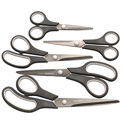 KUONIIY Scissors Set of 5 Soft Comfort-Grip Handles Sharp Titanium Blades - Thumbnail 7