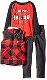 U.S. Polo Assn. Little Boys' Polar Fleece and Taslon Vest, Long Sleeve T-Shirt and Denim Jean, Red, 6
