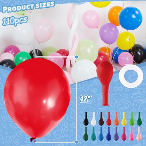 LovesTown 110PCS Latex Balloons 12inch, Colorful Helium Balloons Party Balloons Arch with Ribbon for Birthday Baby Shower Wedding Party Decorations