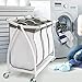 Seville Classics Laundry Hamper Sorter Cart Mobile Premium 3-Bag Heavy-Duty Tilt, White