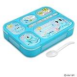Leakproof Bento Lunch Box for Kids, FIOLOM 5 Compartments Divided Lunch Container Set with Spoon & Fork Cute Microwave Safe Meal Prep Box for Boys Girls Children School