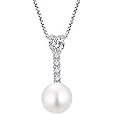 YIFSIY Pearl Necklace for Women, 925 Sterling Silver Dainty Round Freshwater Pearl with 5A Zircon Pendant Ideal Birthstone Jewelry Gifts for Her