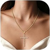 U7 Cross Necklace for Women,Silver/14K Gold Large or Small Cross Necklaces with CZ Diamond,Faith Birthday/Christmas Gift for Her Women Mother Daughter Grandmother