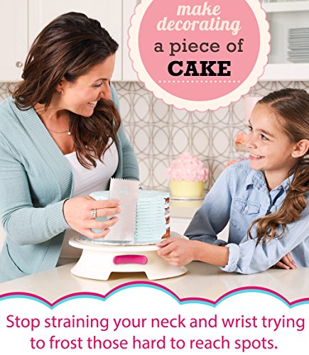 Smoothest Spinning 12 Inch Cake Turntable- Easiest Rotating Stand and Decorating Supplies Kit Complete w/Offset Spatula, 4 Side Icing Bench Scraper, Lifter Board a Perfect Frosting Baking Set (PINK)