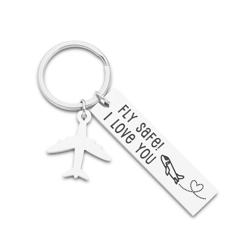 Fathers Day Pilot Gifts Fly Safe i Love You Keychain For Dad Flight Staff Airline Worker Boyfriends Husband Gift Long Distance Traveler Gift For Birthday Anniversary Couple Him Her Men Women
