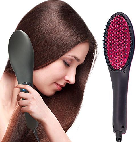 Szent Peter Beauty Hair Straightening Brush with LCD Digital Electric Display Ceramic Iron Straightener Anti Scald, Static, Detangling and Silky Straight, Second Generation(Black)