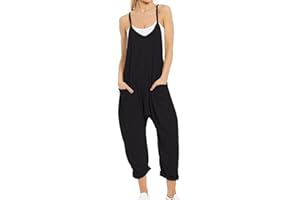 Ainangua Women's Casual Sleeveless Jumpsuits Adjustable Spaghetti Strap Overalls Long Harem Pants Romper with Pockets