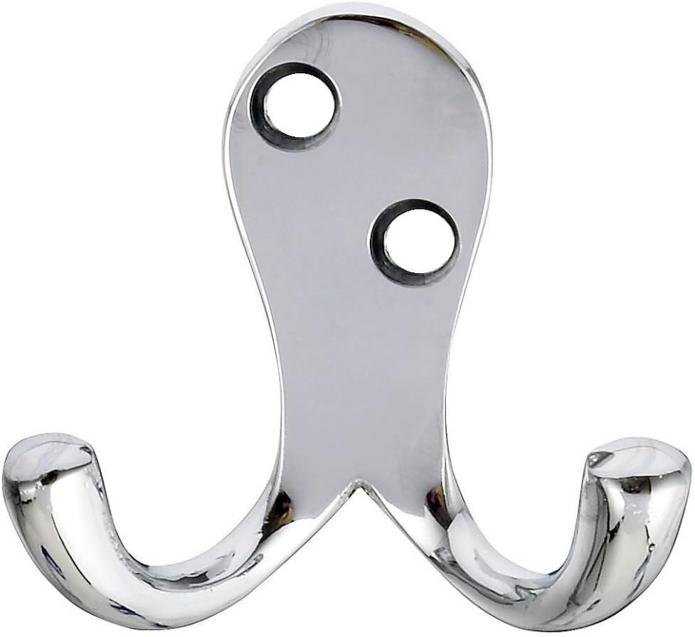 TWIN HAT AND ROBE COAT HANGER CLOTHES HOOK CHROME CP WITH SCREWS ( pack